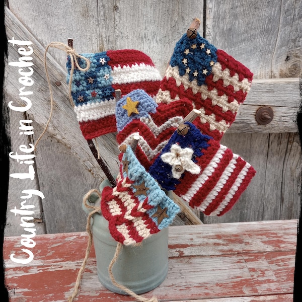 PDF Pattern, Patriotic Flags Crochet Pattern, USA American Flag Sticks, Plant Pokes, 4th of July Decoration, Easy Beginner Crochet Pattern