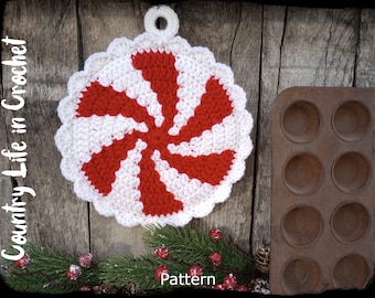 PDF Anleitung, Pfefferminz Swirl Topflappen Häkelanleitung, Weihnachten Urlaub Küchendekor, einfache Anfänger häkeln