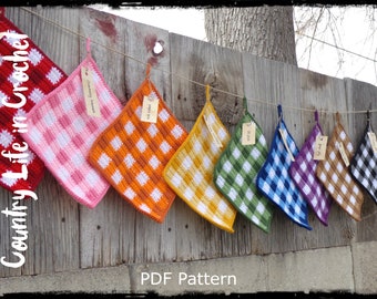 PDF Pattern, Gingham Hot Pads Crochet Pattern, Buffalo Check Country Kitchen Pot Holder, Rustic Checkered Trivet, Easy Beginner Crochet