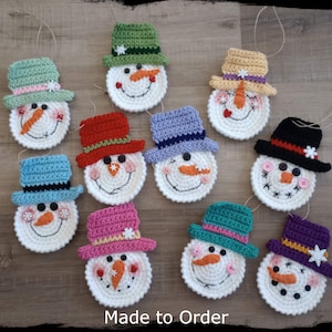 MADE to ORDER - Snowman Christmas Ornament, Crochet Snowmen, Gift Ornament
