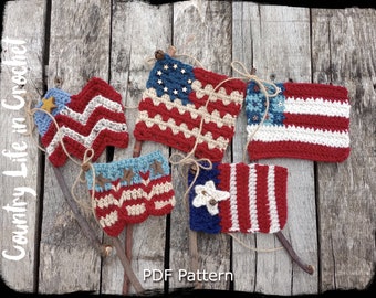 PDF Pattern, Patriotic Flags Crochet Pattern, Flag Sticks, Plant Pokes, 4th of July Americana, Independence Day Decoration, Easy Simple