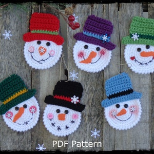 PDF Pattern, Snowman Christmas Ornaments, Snowmen Crochet Tutorial, Beginner Crochet