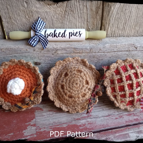Miniature Pies Crochet Pattern, Pumpkin, Apple, Cherry, Blueberry, Mini Pie Crochet Tutorial, Easy Beginner Crochet, Digital PDF