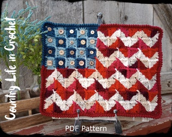 PDF Pattern, Patchwork Flag Crochet Pattern, Granny Square Flag, Crochet Flag Mini Quilt, 4th of July Decoration, Easy Crochet Pattern