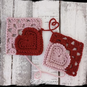 Heart Granny Square Crochet Pattern, Valentine's Day Granny Square Afghan, Easy Crochet Tutorial, Instant Download PDF Pattern