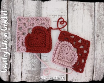 Heart Granny Square Crochet Pattern, Valentine's Day Granny Square Afghan, Easy Crochet Tutorial, Instant Download PDF Pattern