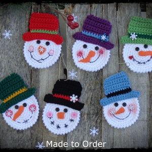 MADE to ORDER - Snowman Christmas Ornament, Crochet Snowmen, Gift Ornament