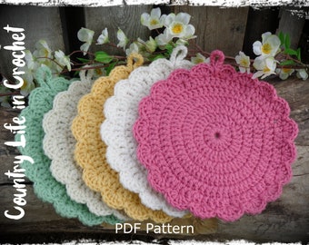 Scallop Hot Pads Crochet Pattern: Easy Rustic Trivet (PDF Pattern)