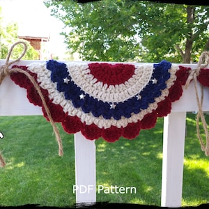 PDF Pattern, Patriotic Bunting Crochet Pattern, 4th of July Decoration, Independence Day Decor, Easy Crochet, 5 inch - 14 inch wide panels