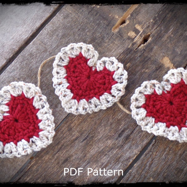Heart Applique Crochet Pattern, Ruffled Heart Garland, Coaster, Doily, Easy Beginner Crochet, Instant Download PDF Pattern