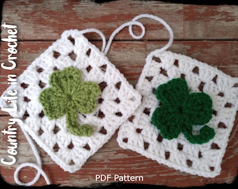 Shamrock Granny Square Crochet Pattern, St. Patrick's Day Granny Square Afghan, Easy Crochet Tutorial, Instant Download PDF Pattern