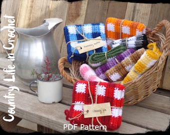 PDF Pattern, Gingham Hot Pads Crochet Pattern, Buffalo Check Country Kitchen Pot Holder, Rustic Checkered Trivet, Easy Beginner Crochet