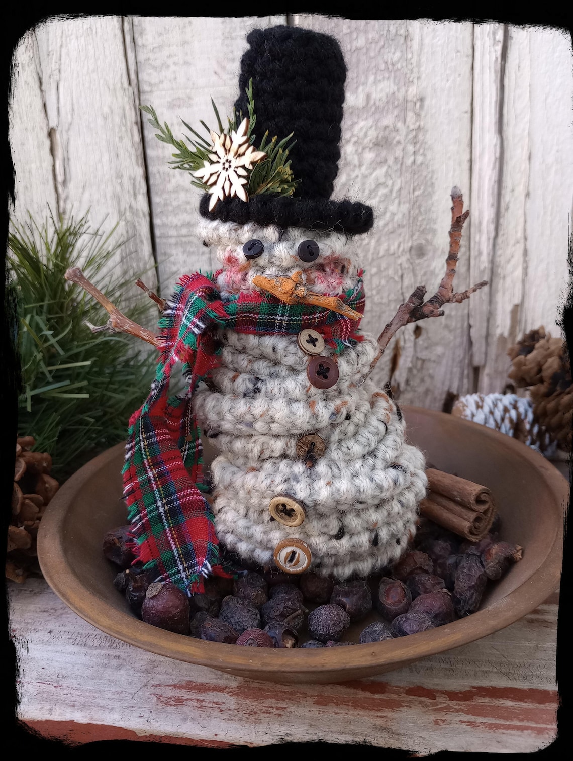 PDF Pattern, Melting Snowman Christmas Ornament, Rustic Snowmen Shelf