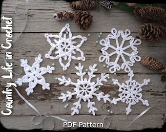 PDF Pattern, Giant Snowflakes Crochet Pattern, Winter Snowflake Ornaments, Easy Beginner Crochet