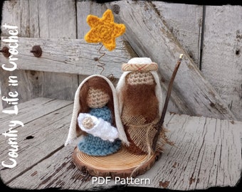 Holy Family Nativity Crochet Pattern, Rustic Nativity Set, Christmas, Easy Beginner Crochet