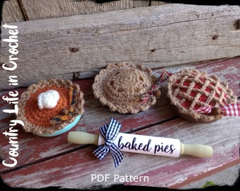 Miniature Pie Crochet Pattern, Pumpkin, Apple, Cherry, Blueberry, Easy Crochet Tutorial, Instant Download PDF Pattern