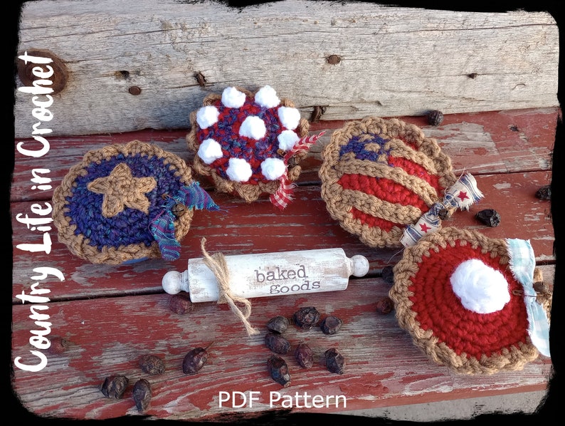 PDF Pattern, Miniature Patriotic Pie Crochet Pattern, 4th of July Decoration, Crochet Tutorial, Easy Beginner Crochet image 2