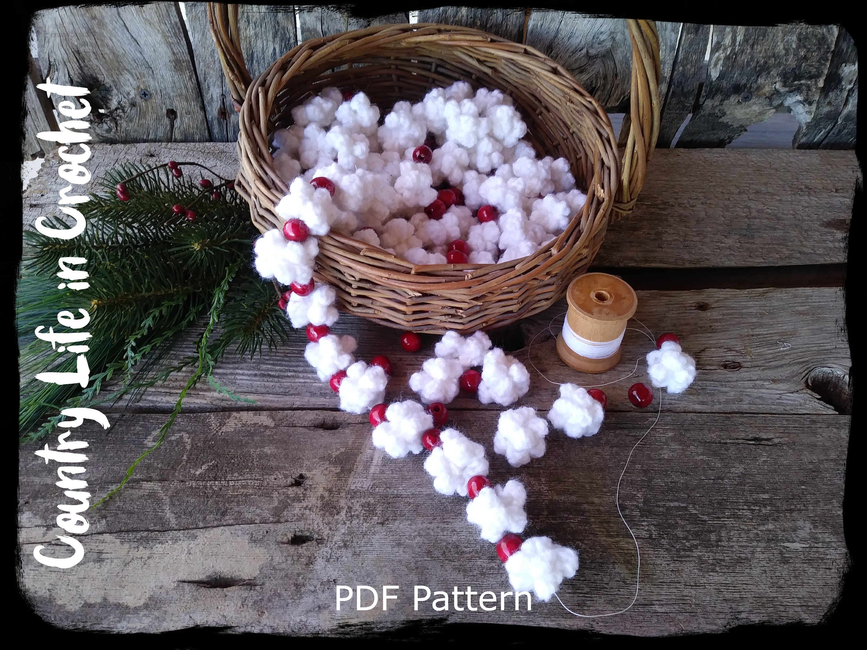 PDF Häkelanleitung, Old Fashioned Popcorn Girlande Häkelanleitung, Popcorn Cranberry Girlande Anleitung, einfach Anfänger häkeln
