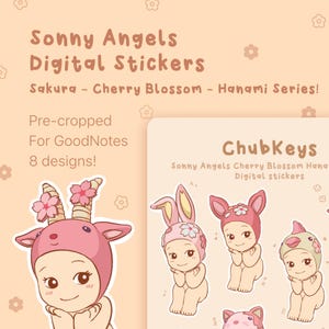 Sonny Angels Kirschblüten Sakura Hanami Aufkleber | Für Journaling | Handgezeichnet | Niedliche blinde Box inspiriert | Notizen | 8 Designs | PNG