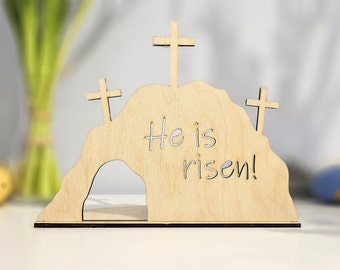 Ostern Auferstehungsszene Deko "He is risen!" / "Er lebt!" aus Holz