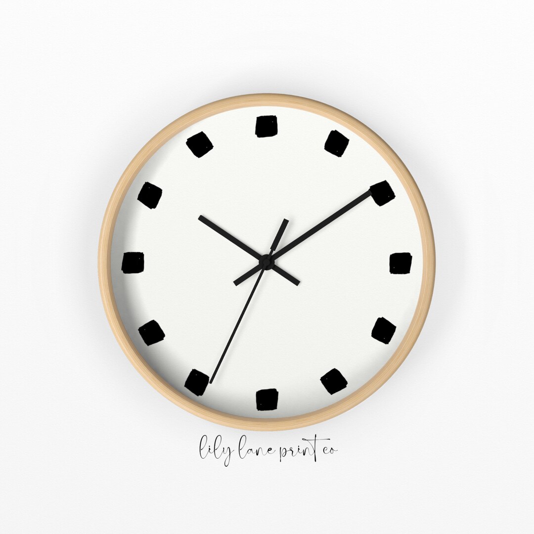 Wooden Wall Clock, Scandi, Lounge, Kitchen, Office, Minimalist, Dots