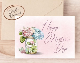 Happy Mother's Day Digital Greeting Card, Printable Card, Mother's Day Card, Instant Download, Mason Jar