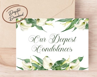 Our Deepest Condolences Digital Greeting Card, Printable Card, Sympathy Card, Instant Download, Calla Lilies