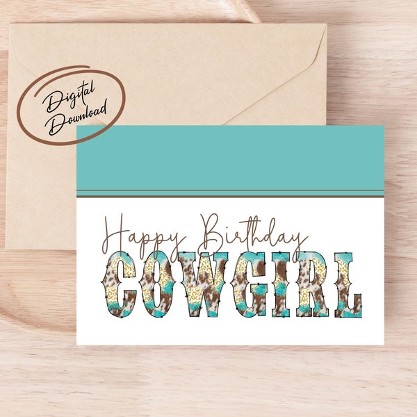 Happy Birthday Digital Greeting Card, Printable Card, Birthday Card, Instant Download, Happy Birthday Cowgirl, Western Birthday Card