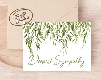 Deepest Sympathy Digital Greeting Card, Printable Card, Condolences Card, Instant Download, Willow Tree Leaves