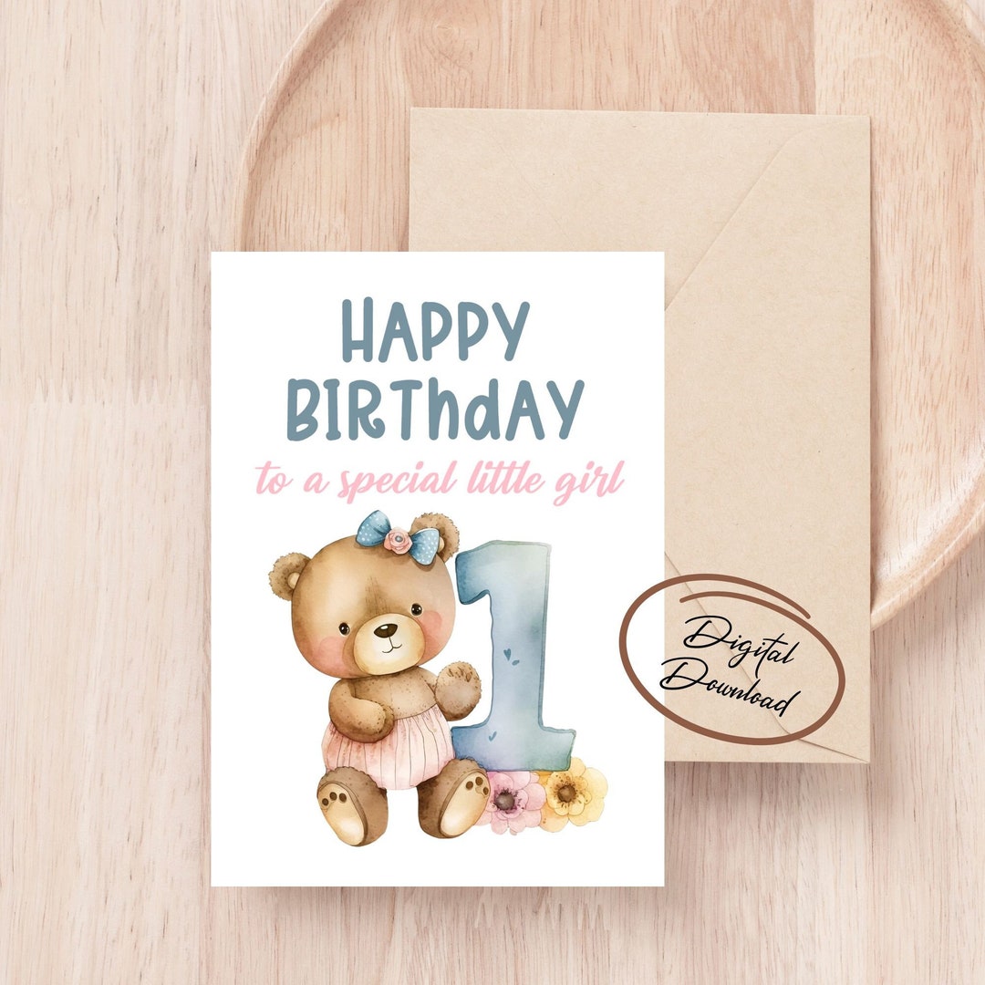 Happy First Birthday Digital Greeting Card, Printable Card, Birthday ...