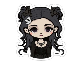 Gothic Girl with Skull Sticker - Kawaii Traditional Style - Porselein Anime - Goth Girl