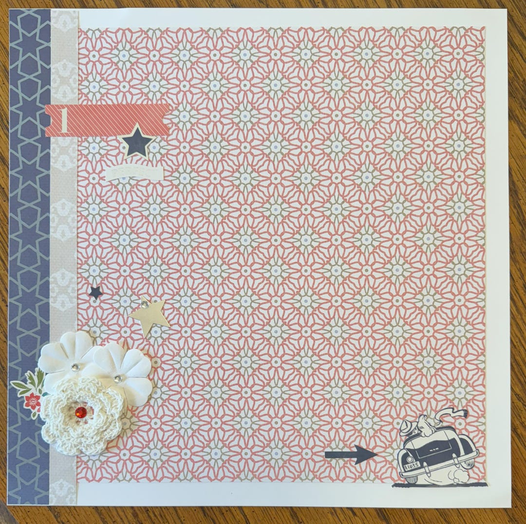 12x12 Floral, Pink & Blue Layout - Handmade Scrapbook Page - Etsy