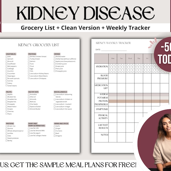 Kidney Diet And Grocery List Printable PDF, Kidney Disease Printable PDF, Kidney Diet Plan, Kidney Disease Management