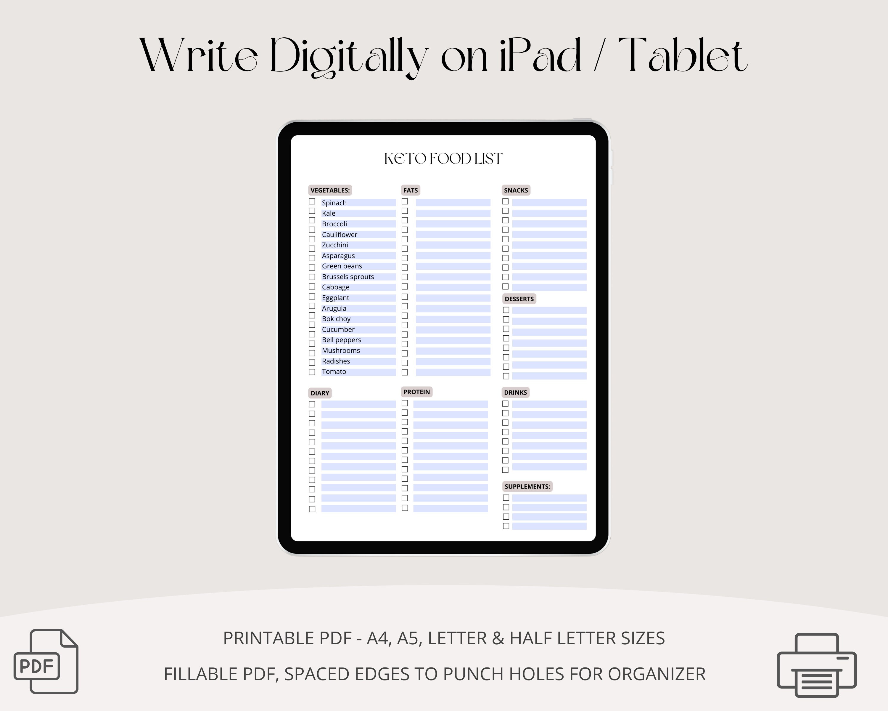Editable Keto Grocery List, Printable Diet, Keto Food List, Low Carb ...