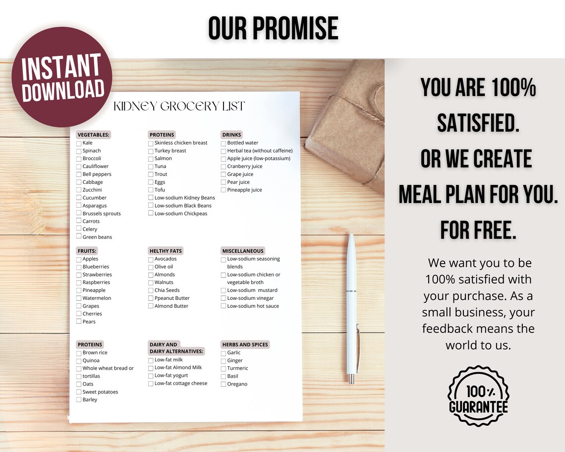 Kidney Diet and Grocery List Printable PDF, Kidney Disease Printable ...