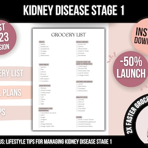 Grocery List For Kidney Disease Stage 1 , Printable PDF, Kidney Disease Diet, Kidney Disease Management,