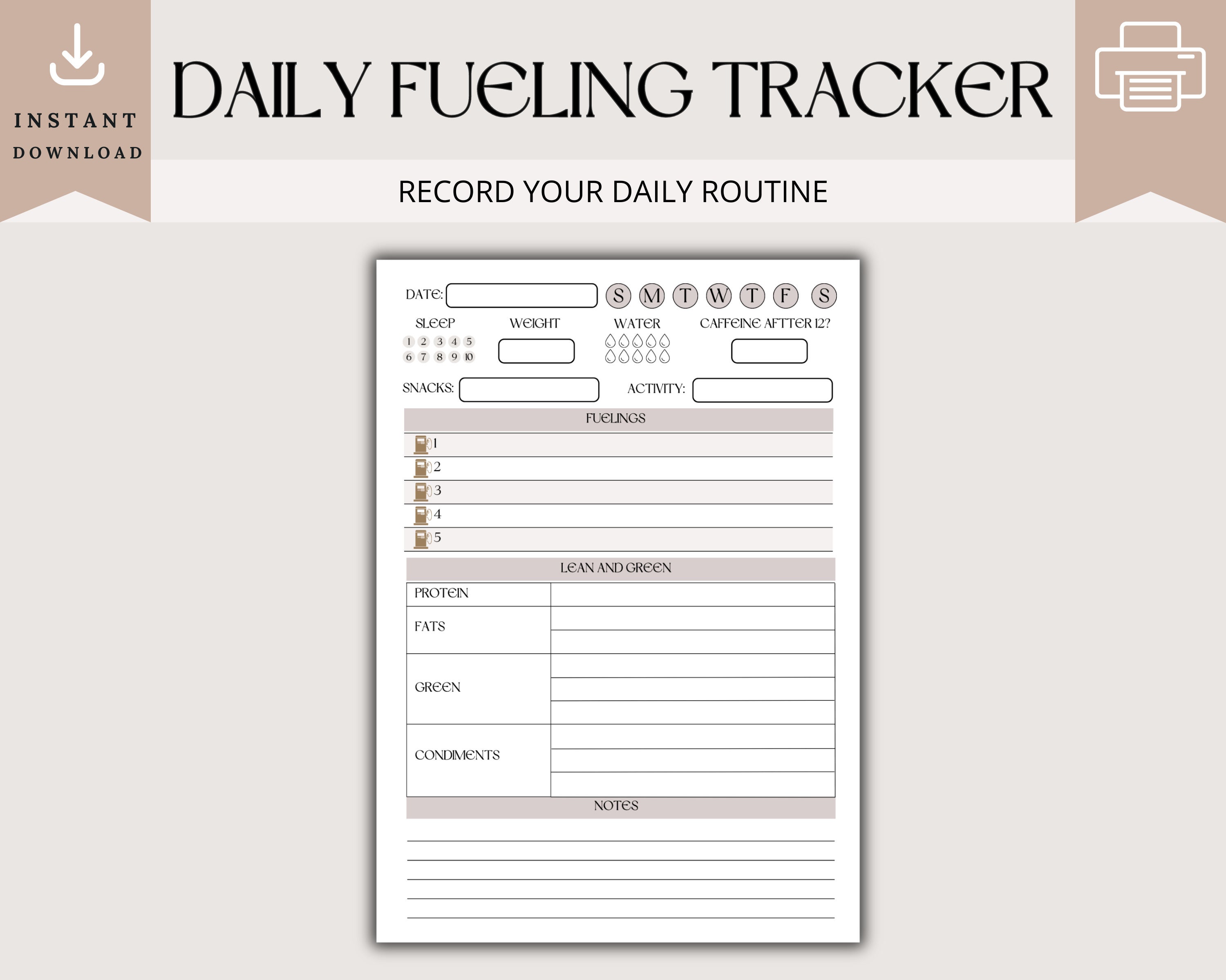 5 and 1 Fueling Tracker, Editable 5 and 1 Fueling Weight Loss Journal