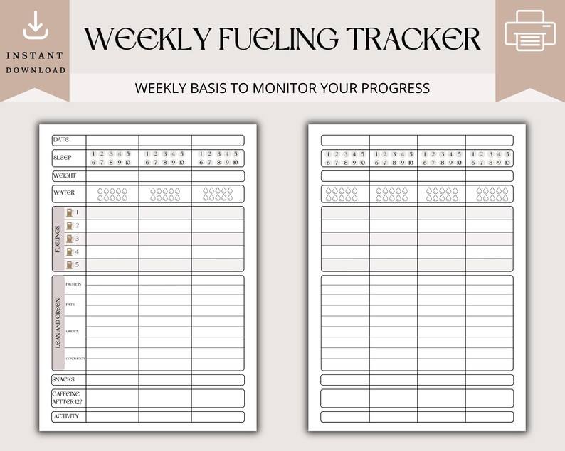 5 and 1 Fueling Tracker, Editable 5 and 1 Fueling Weight Loss Journal