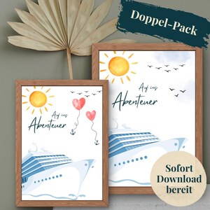 Geschenk Vorlagen Kreuzfahrt Gutschein | Reisegutscheine digital zum Ausdrucken | Geschenkidee Reise  | Doppelpack Vorlage  I  Auf hoher See