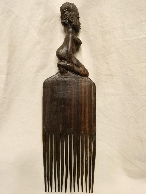 Vintage Carved Wooden Comb - image 2