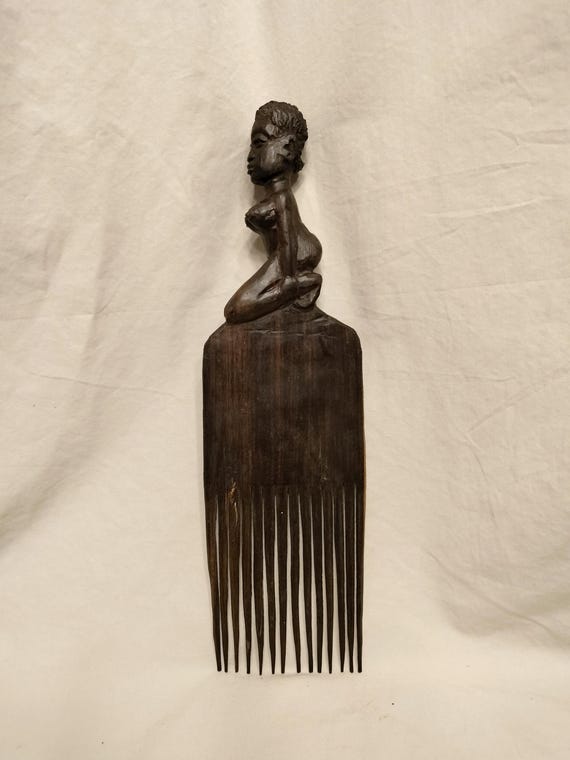 Vintage Carved Wooden Comb - image 1