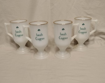 Vintage Set of Milk Glass Irish Coffee Mugs