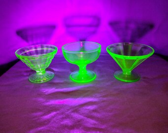 Vintage Mid Century Assorted Uranium Glass Dessert Dishes