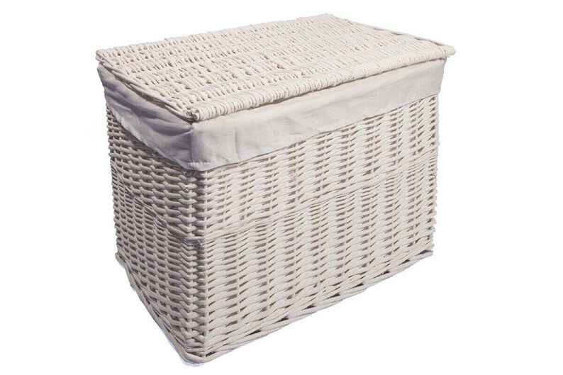White Wicker Storage Basket, Storage Chest Trunk Trunk Hamper With