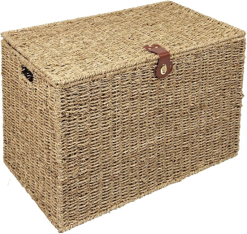 Seagrass Lidded Trunk Toy Box Chest Storage Basket With Lock Linen