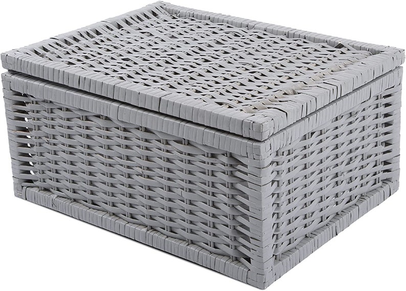 Wicker Basket With Lid Underbed Storage Collection Hamper Etsy