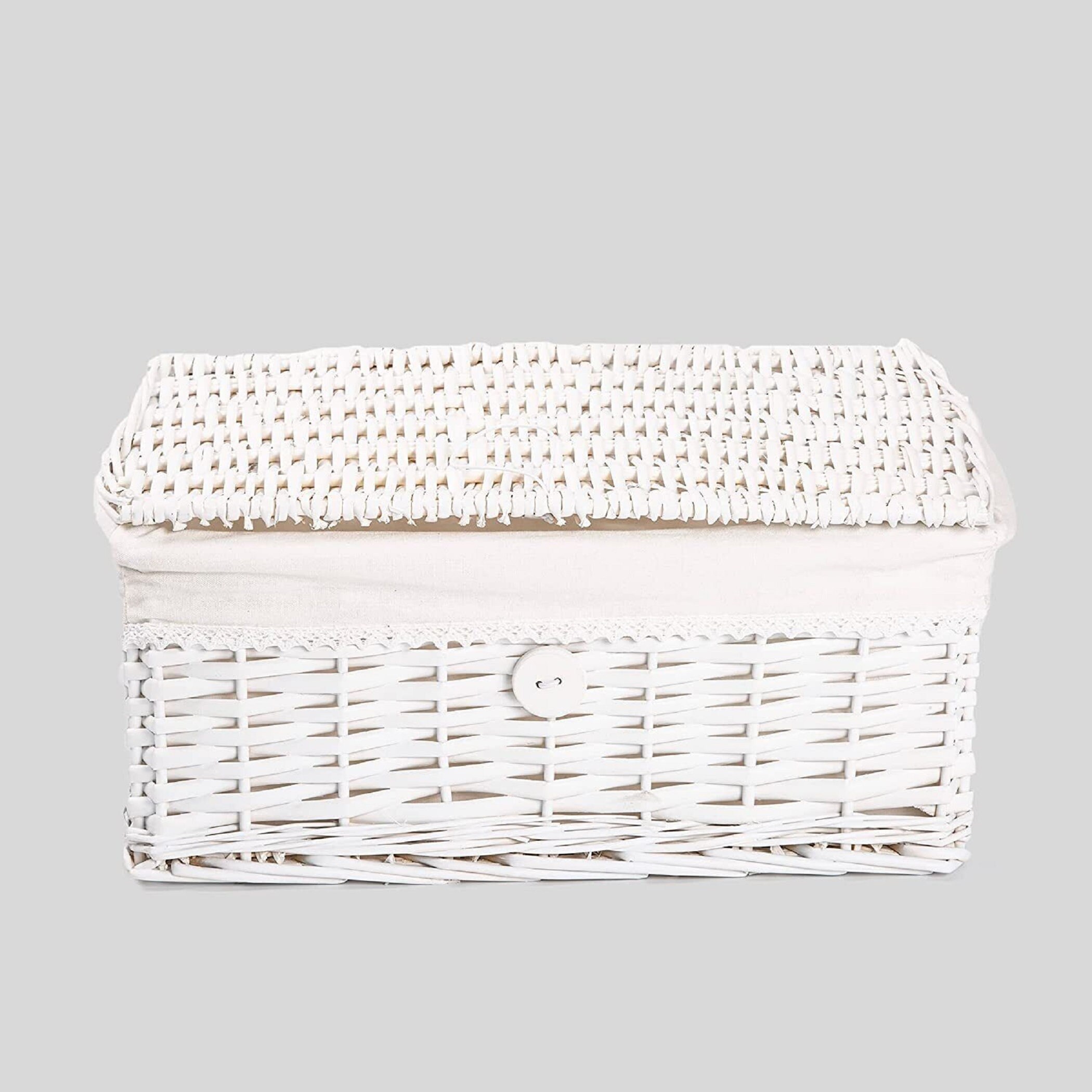 Set of 3 Plain White Flat Lidded Baskets | SALE