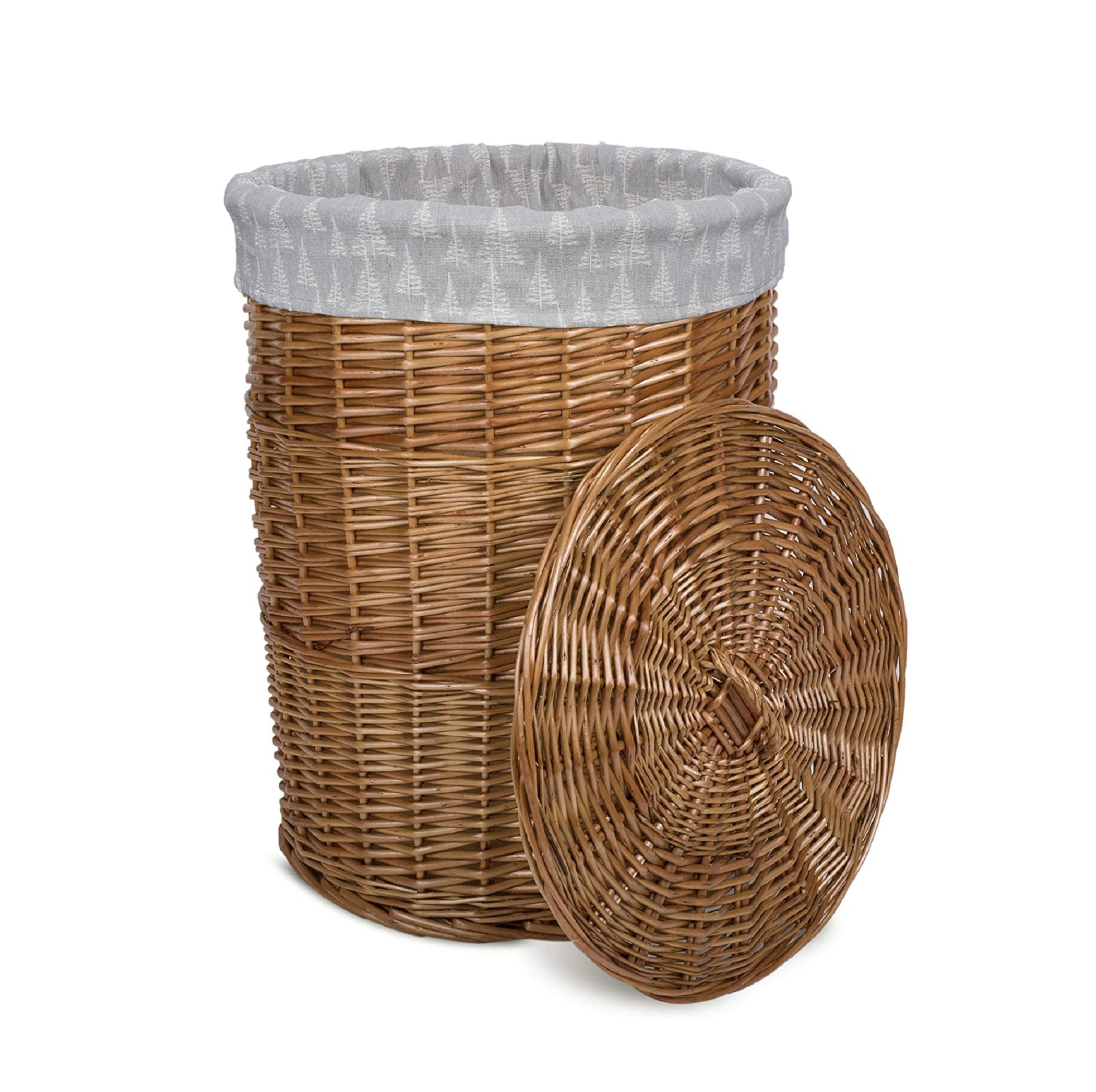 Round Laundry Wicker Basket Cotton Liner With Lid Bathroom Etsy