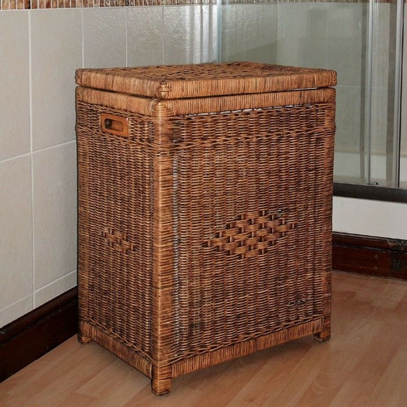 Brown Wicker Laundry Basket Loom Style Weaving Linen Laundry Wicker