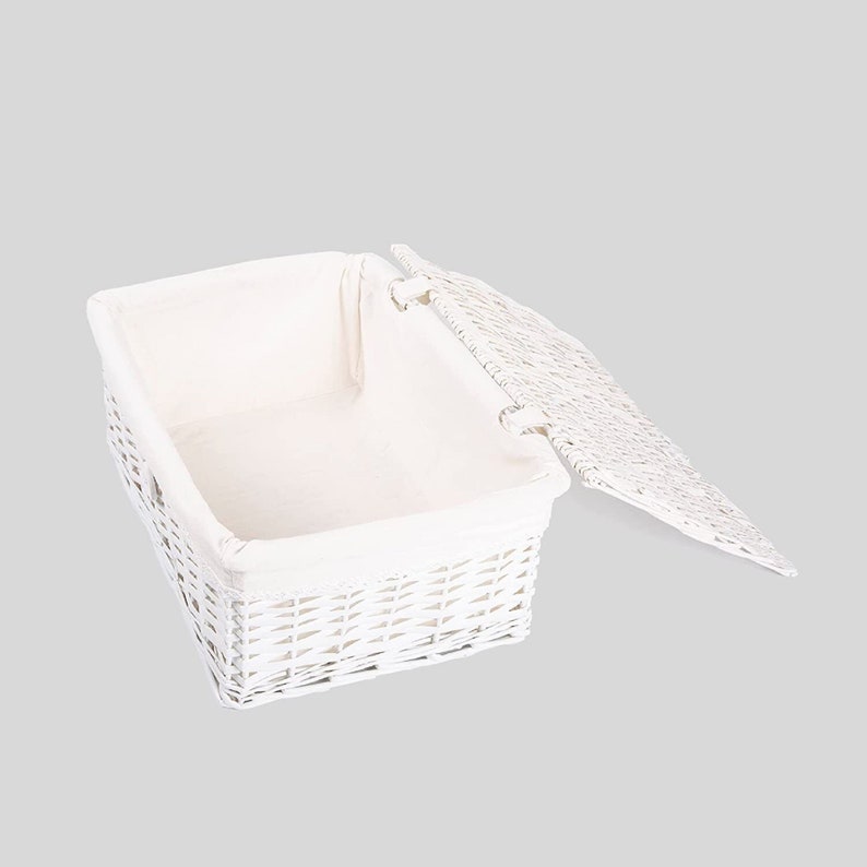 White Wicker Storage Basket With Lid and Lining Woven Hamper Basket Christmas Gift Basket Hamper